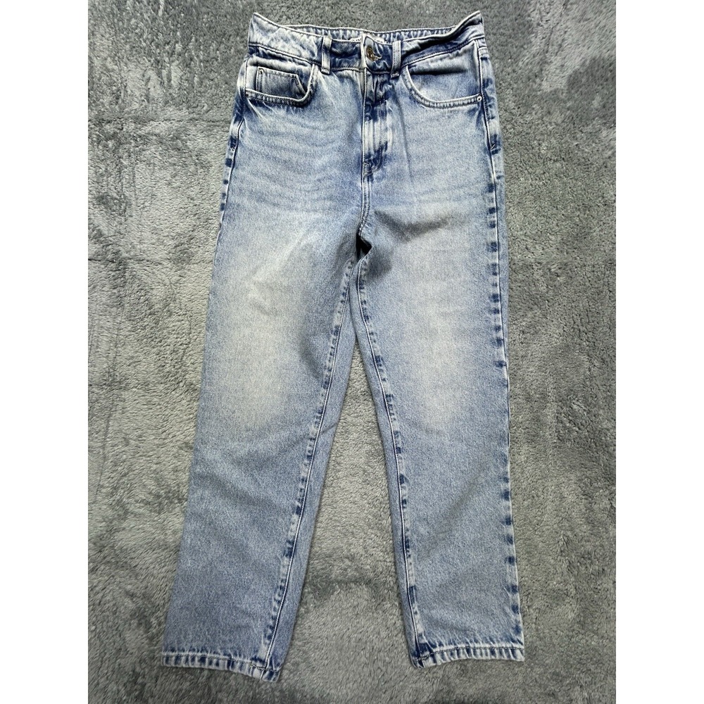 Zara Z1975 High Rise‎ Wide Leg Jeans Women 6 Blue Denim Light Wash Baggy Retro